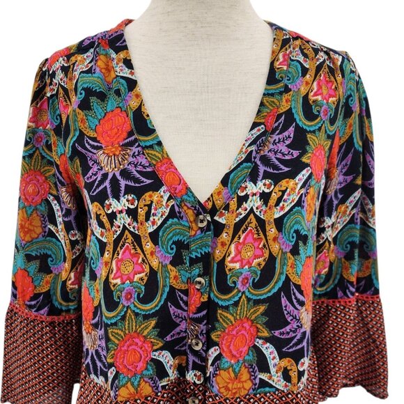 Maeve by Anthropologie Womens 4 Top Carter Floral Tie Front Multicolor Button - Picture 2 of 11